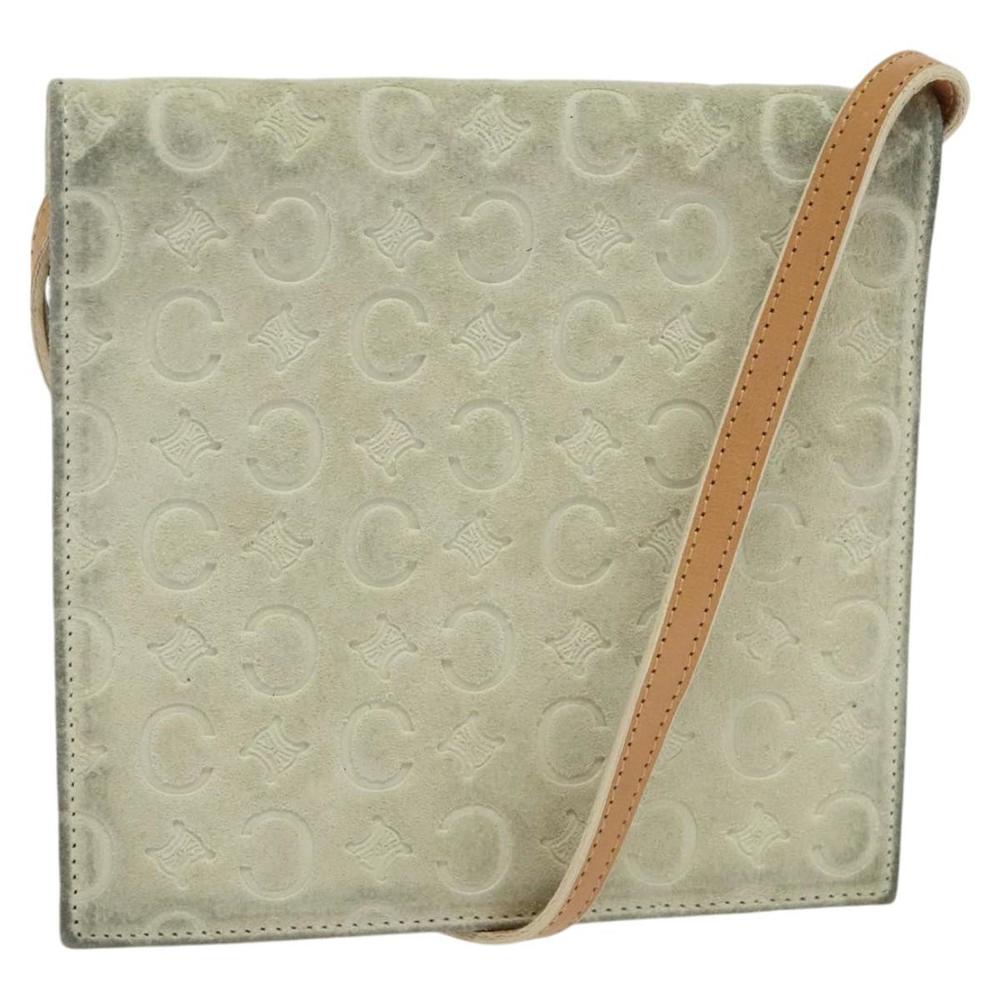 CELINE C Macadam Canvas Shoulder Wallet Suede White Auth 112493 - Picture 1 of 16